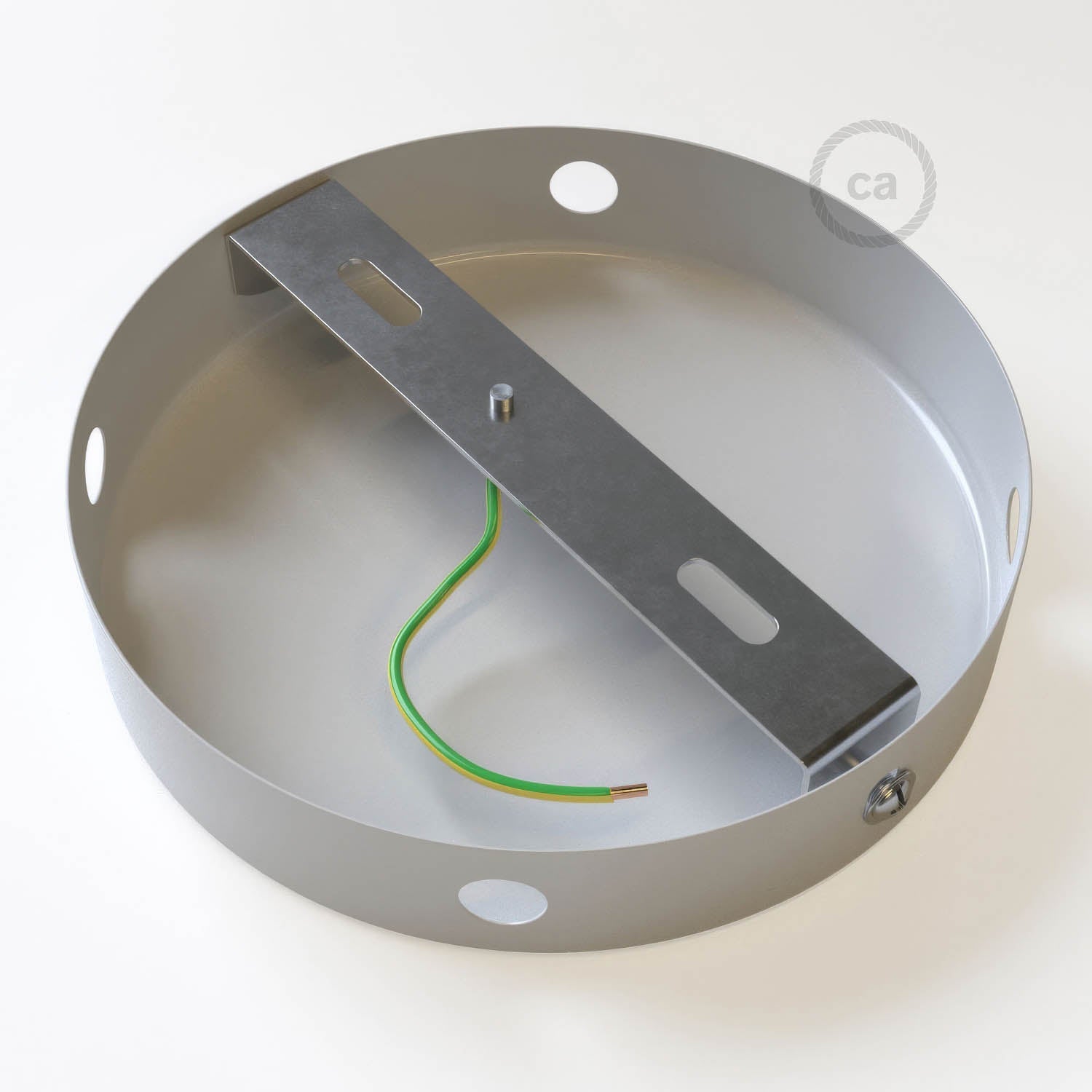 Kit rosone cilindrico in metallo a 4 fori laterali (scatola di derivazione) - Bianco lucido